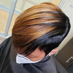 Short Pixie Cut Human Hair Wig for Black Women Black and Brown Color Human Hair Wigs for Women Layered Short Haircut Hair Glueless Wigs with Bangs Quick Get Up and Go Wig