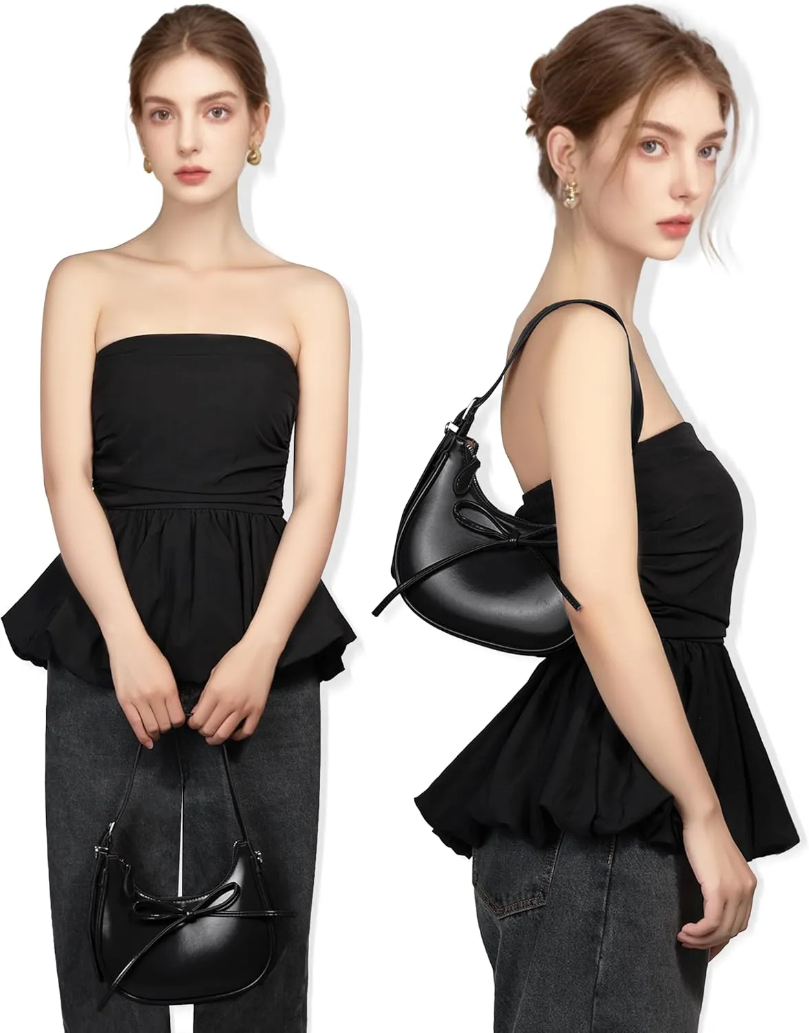 Shoulder Bag for Women - Bow Clutch Purse PU Leather, Removable Chain Crossbody Handbag with Zipper Closure
