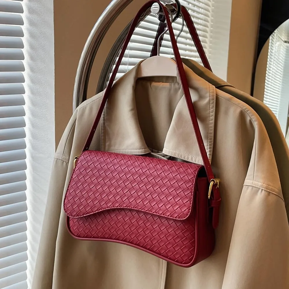 Shoulder Bag for Women Vegan Leather Hobo Handbags Y2K Trendy Saddle Bag Clutch Purse with 2 Removable Strap