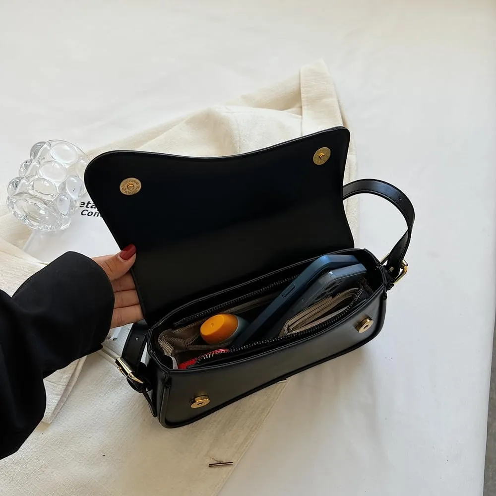 Shoulder Bag for Women Vegan Leather Hobo Handbags Y2K Trendy Saddle Bag Clutch Purse with 2 Removable Strap