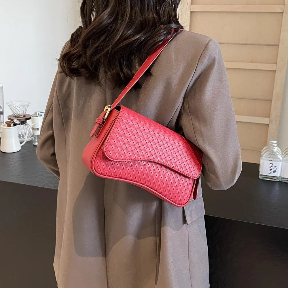 Shoulder Bag for Women Vegan Leather Hobo Handbags Y2K Trendy Saddle Bag Clutch Purse with 2 Removable Strap