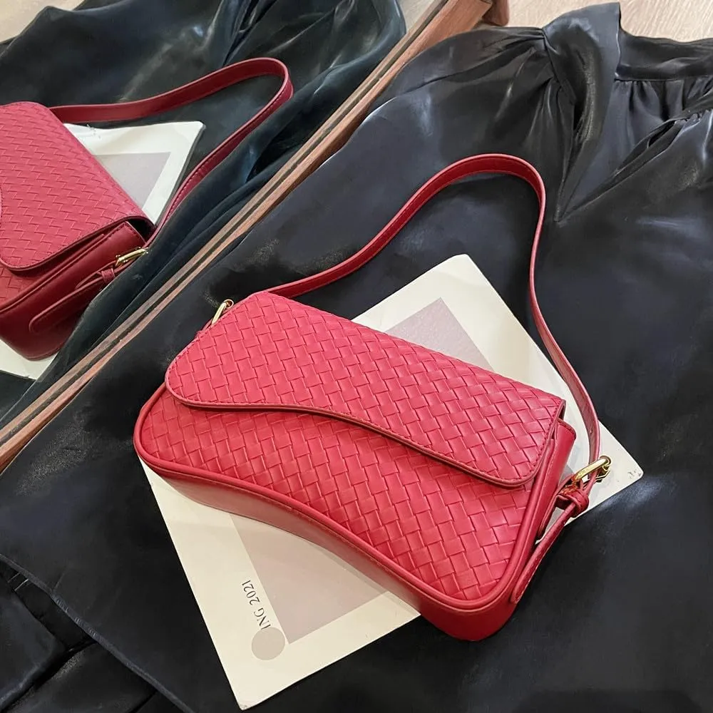Shoulder Bag for Women Vegan Leather Hobo Handbags Y2K Trendy Saddle Bag Clutch Purse with 2 Removable Strap