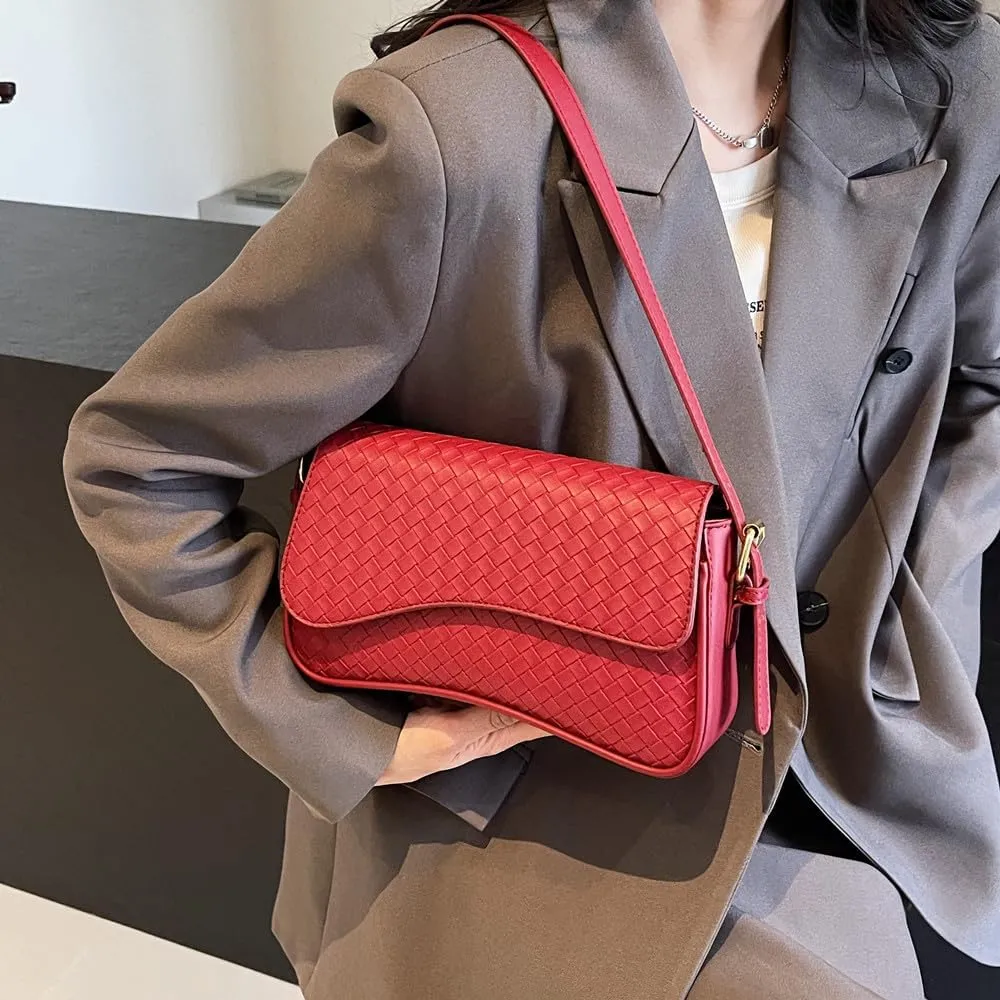 Shoulder Bag for Women Vegan Leather Hobo Handbags Y2K Trendy Saddle Bag Clutch Purse with 2 Removable Strap