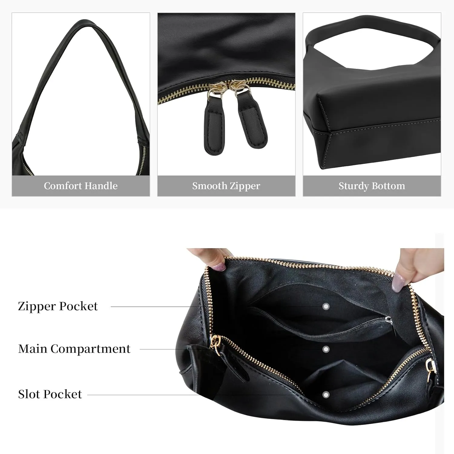 Shoulder Purses for Women Small Hobo Bag Slouchy Tote Bags Handbag Trendy Vegan Leather Clutch Purse with Zipper