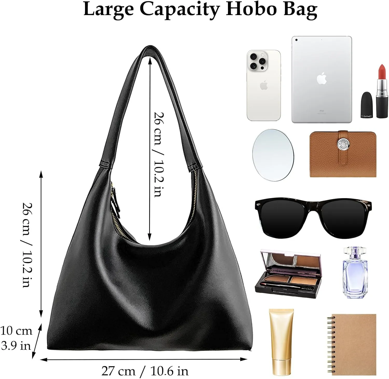 Shoulder Purses for Women Small Hobo Bag Slouchy Tote Bags Handbag Trendy Vegan Leather Clutch Purse with Zipper
