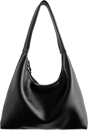 Shoulder Purses for Women Small Hobo Bag Slouchy Tote Bags Handbag Trendy Vegan Leather Clutch Purse with Zipper