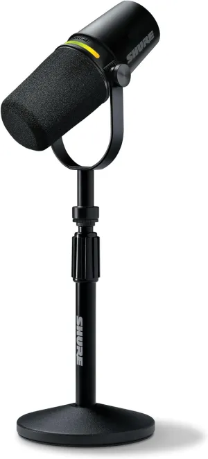 Shure MV7  Podcast Dynamic Microphone with Stand. OBS Certified, Enhanced Audio, LED Touch Panel, USB-C & XLR Outputs, Auto Level Mode, Digital Pop Filter, Podcasting, Streaming, Recording - Black