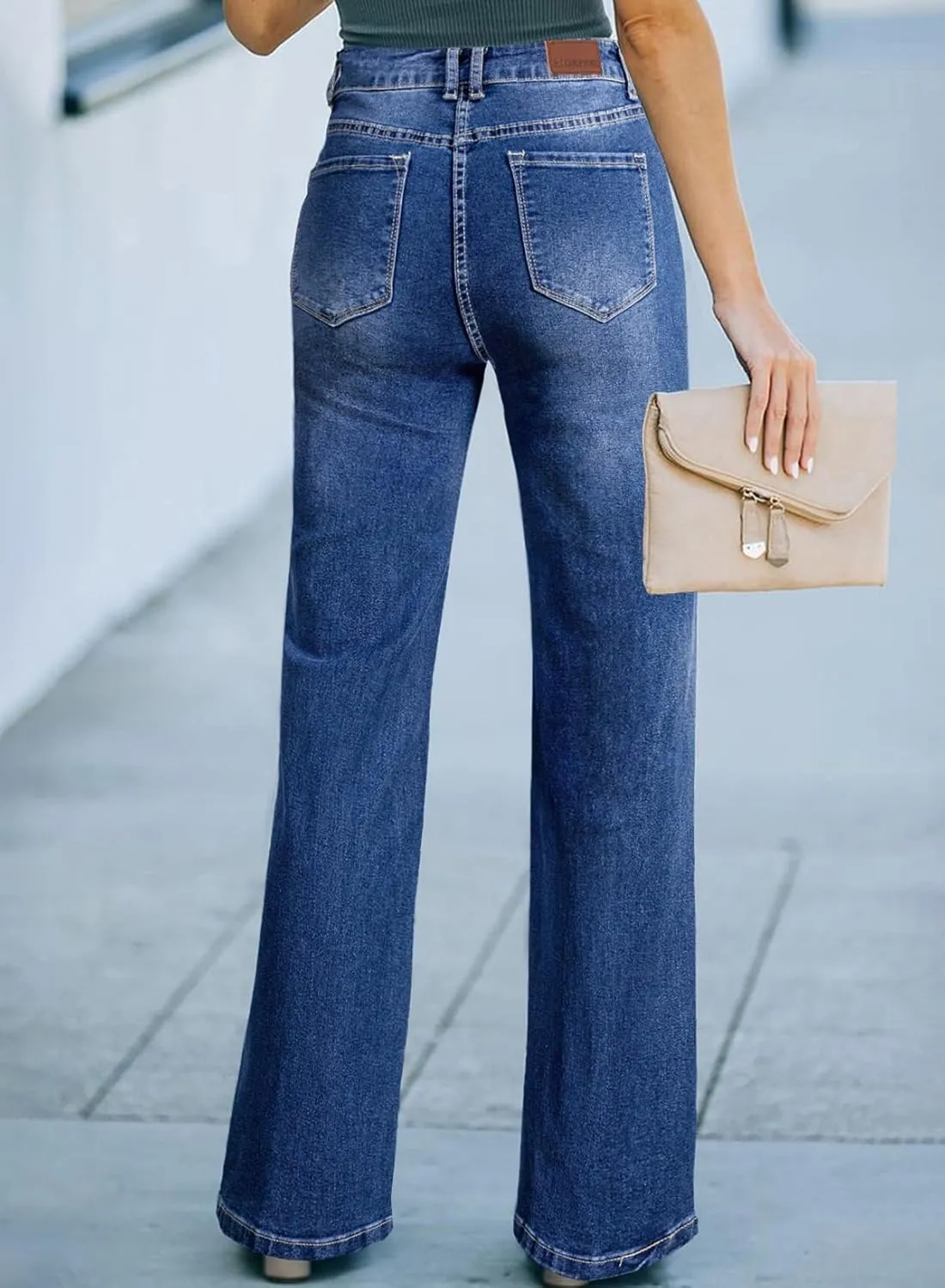 Sidefeel Women's Wide Leg Jeans Casual High Waisted Straight Zimbaplatinum Denim Pants with Pockets
