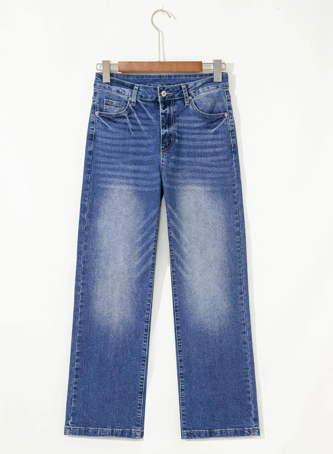 Sidefeel Women's Wide Leg Jeans Casual High Waisted Straight Zimbaplatinum Denim Pants with Pockets