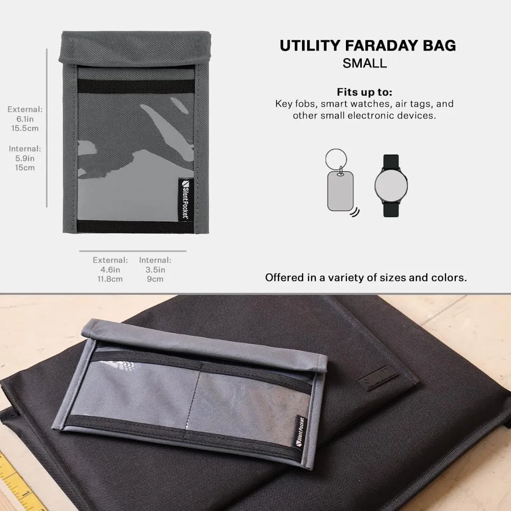 Silent Pocket SLNT Quick Access Key Fob Faraday Bag w Weatherproof Signal Blocking Nylon, Device Shielding for Key Fobs, Smart Watches - Travel, Privacy & Anti-Hacking (Charcoal Grey, Small)