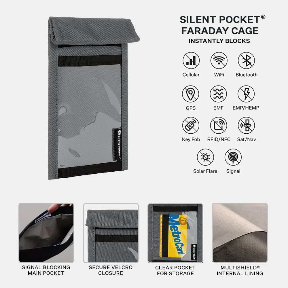 Silent Pocket SLNT Quick Access Key Fob Faraday Bag w Weatherproof Signal Blocking Nylon, Device Shielding for Key Fobs, Smart Watches - Travel, Privacy & Anti-Hacking (Charcoal Grey, Small)