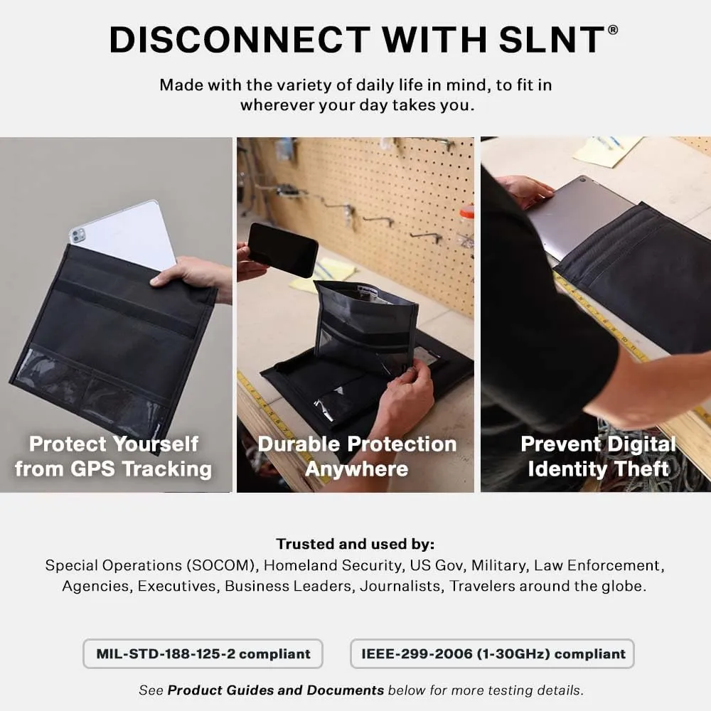 Silent Pocket SLNT Quick Access Smartphone Faraday Bag Technology - Weatherproof Signal Blocking Nylon, Device Shielding for Tablets for Travel, Privacy & Anti-Hacking (Charcoal Grey, Large)
