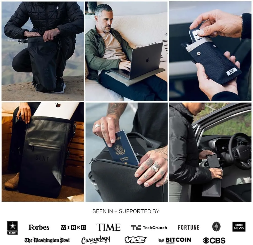 Silent Pocket SLNT Quick Access Smartphone Faraday Bag Technology - Weatherproof Signal Blocking Nylon, Device Shielding for Tablets for Travel, Privacy & Anti-Hacking (Charcoal Grey, Large)