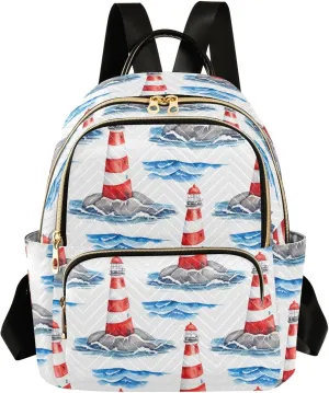 Sinestour Lighthouse Wave White Women Backpack Purse Large Capacity Casual Daypack Leather Handle Travel Work College Backpack