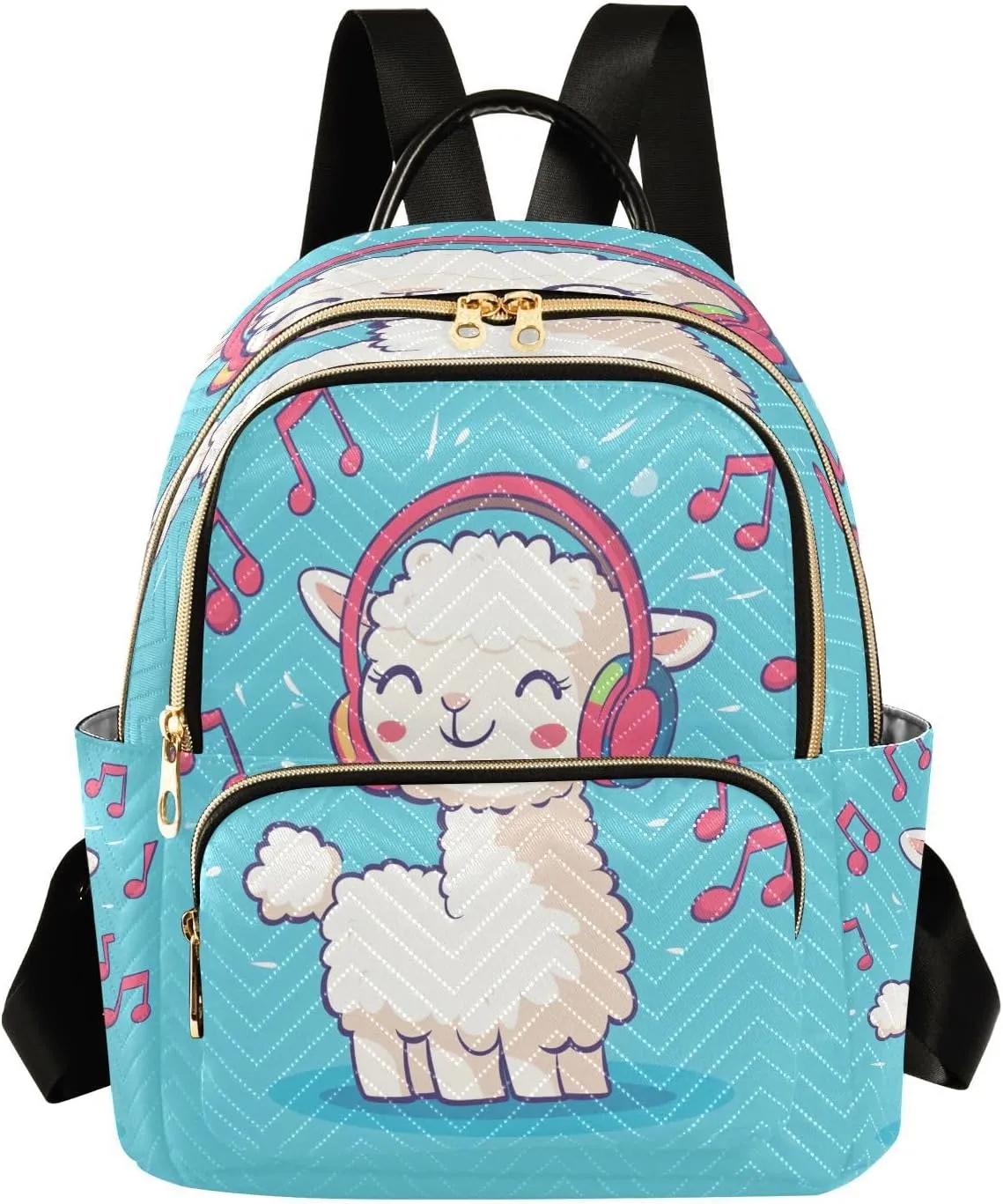Sinestour Llama Music Note Cyan Women Backpack Purse Large Capacity Casual Daypack Adjustable Strap Travel Hiking Work Backpack
