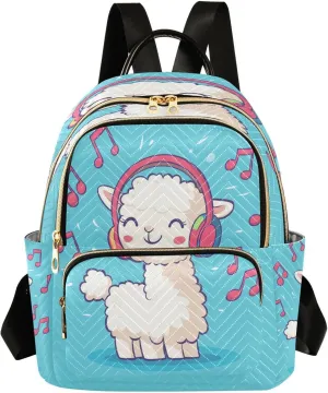 Sinestour Llama Music Note Cyan Women Backpack Purse Large Capacity Casual Daypack Adjustable Strap Travel Hiking Work Backpack