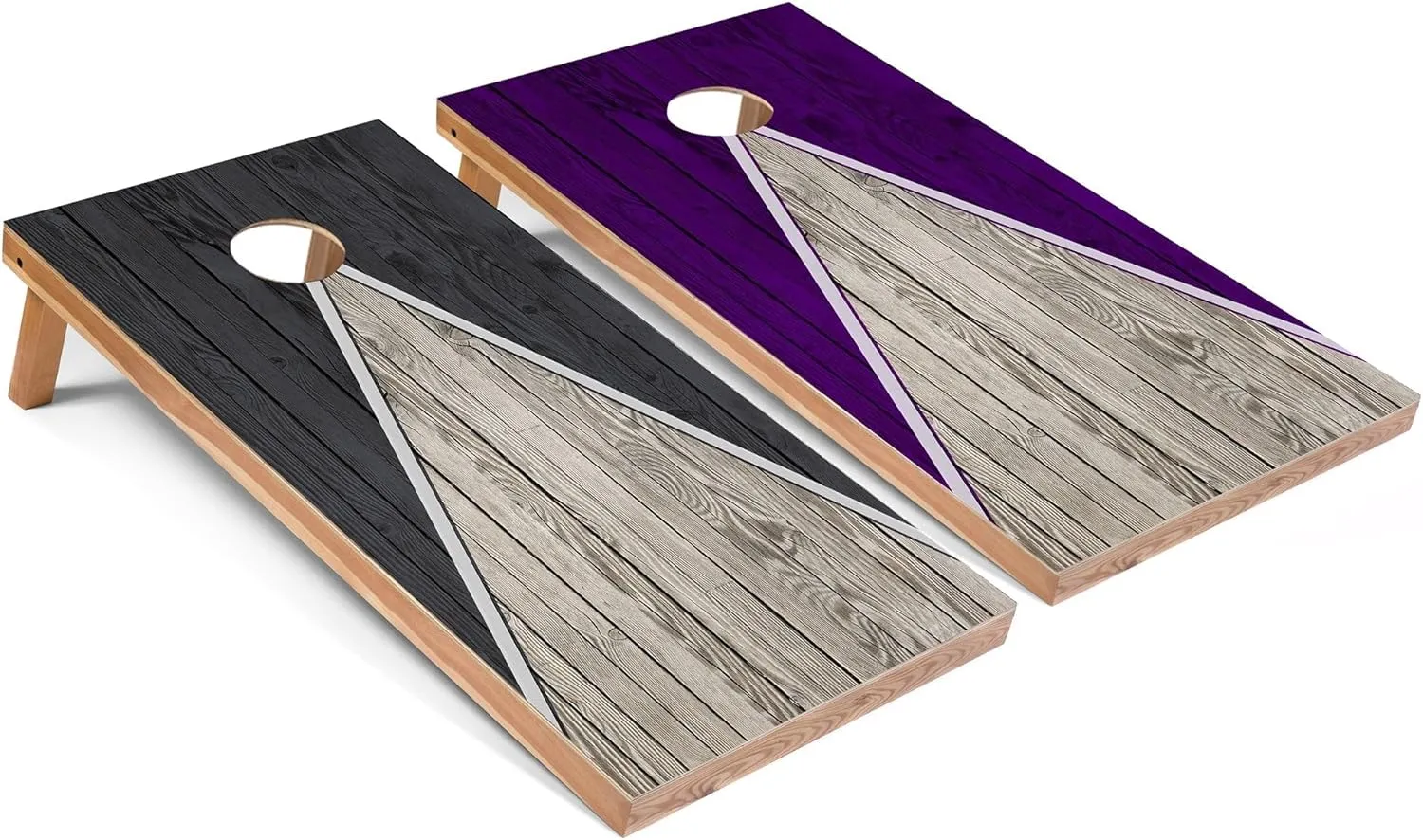 Skip's Garage All-Weather Cornhole Board Set | Dark Grey and Purple Pyramid Design | 100% Weatherproof Composite Corn Hole Boards