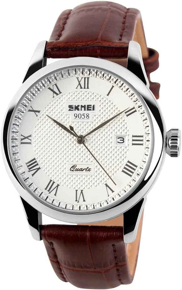 SKMEI Mens Quartz Watches Fashion Numeral Business Leisure Waterproof Calendar Leather Wrist Watch
