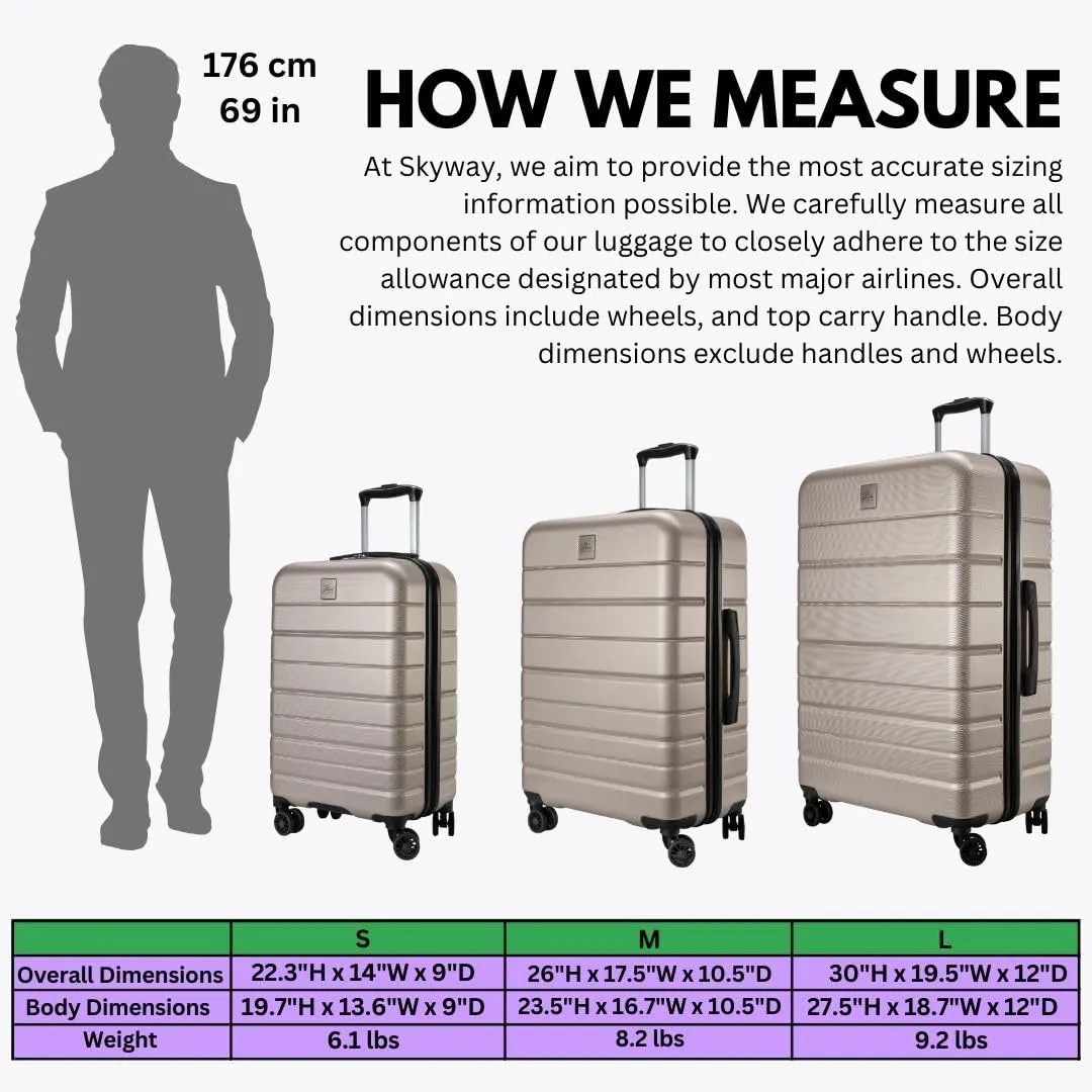 Skyway Epic 2.0 Hardside Lightweight and Durable ABS Shell Luggage, Spacious with Dual Spinning Wheels, Comfort Grip, Men and Women, 24-inch Medium Check-In, Bone