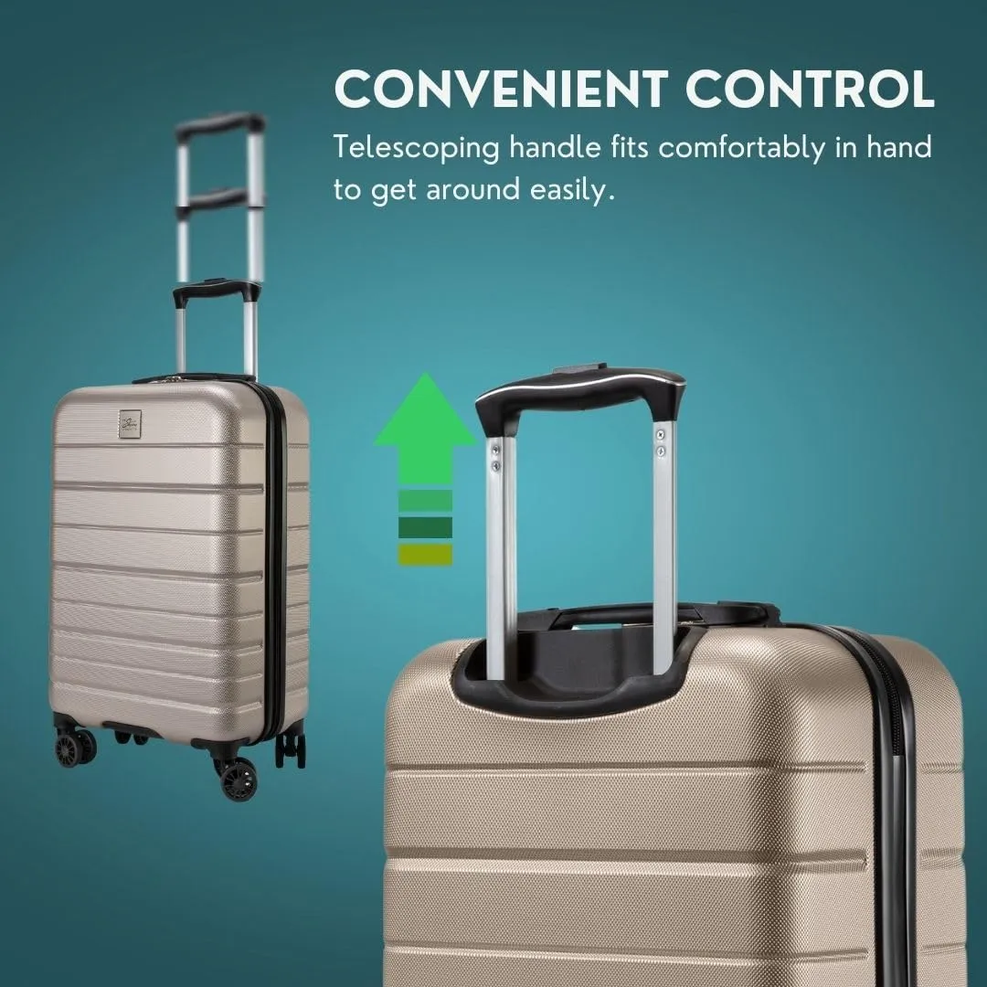Skyway Epic 2.0 Hardside Lightweight and Durable ABS Shell Luggage, Spacious with Dual Spinning Wheels, Comfort Grip, Men and Women, 24-inch Medium Check-In, Bone