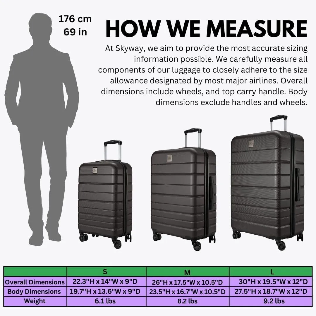 Skyway Epic 2.0 Hardside Lightweight and Durable ABS Shell Luggage, Spacious with Dual Spinning Wheels, Comfort Grip, Men and Women, 28-inch Large Check-In, Midnight