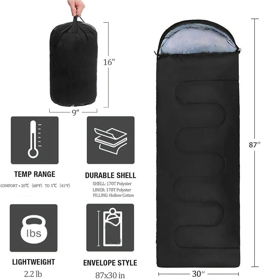 Sleeping Bag, Lightweight 3 Season Weather Sleep Bags for Kids Adults Girls Women, Microfiber Filled 5-20 Degree for Backpacking/Hiking/Camping/Mountaineering with Compression Sack