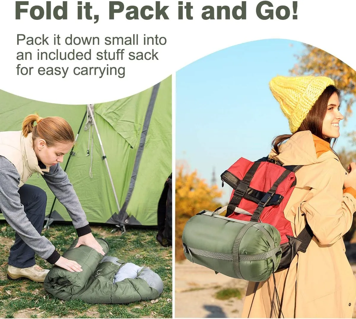 Sleeping Bag, Lightweight 3 Season Weather Sleep Bags for Kids Adults Girls Women, Microfiber Filled 5-20 Degree for Backpacking/Hiking/Camping/Mountaineering with Compression Sack