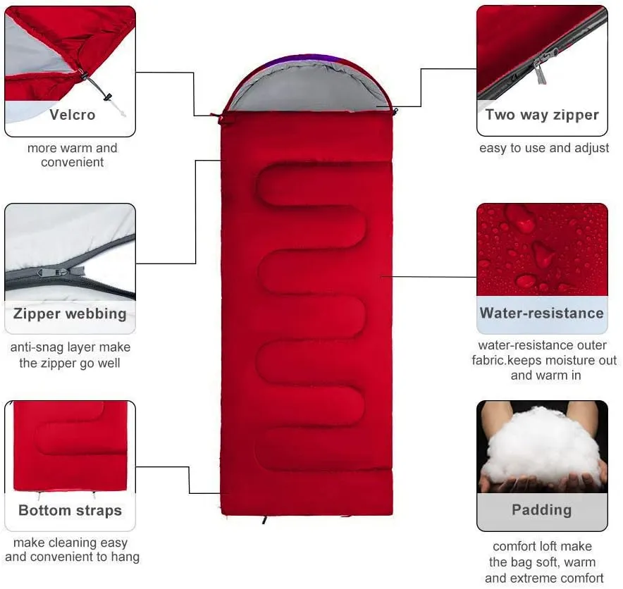 Sleeping Bag, Lightweight 3 Season Weather Sleep Bags for Kids Adults Girls Women, Microfiber Filled 5-20 Degree for Backpacking/Hiking/Camping/Mountaineering with Compression Sack