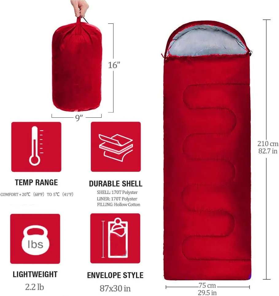 Sleeping Bag, Lightweight 3 Season Weather Sleep Bags for Kids Adults Girls Women, Microfiber Filled 5-20 Degree for Backpacking/Hiking/Camping/Mountaineering with Compression Sack