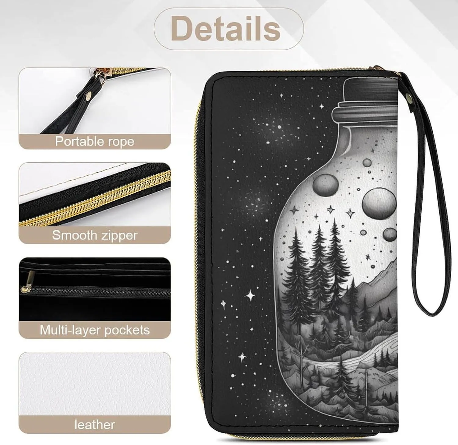 Slim Wallet for Women Men Leather Wallet,Black And White Painting Credit Card Holder Clutch Purses for Women, Available in Multiple Styles