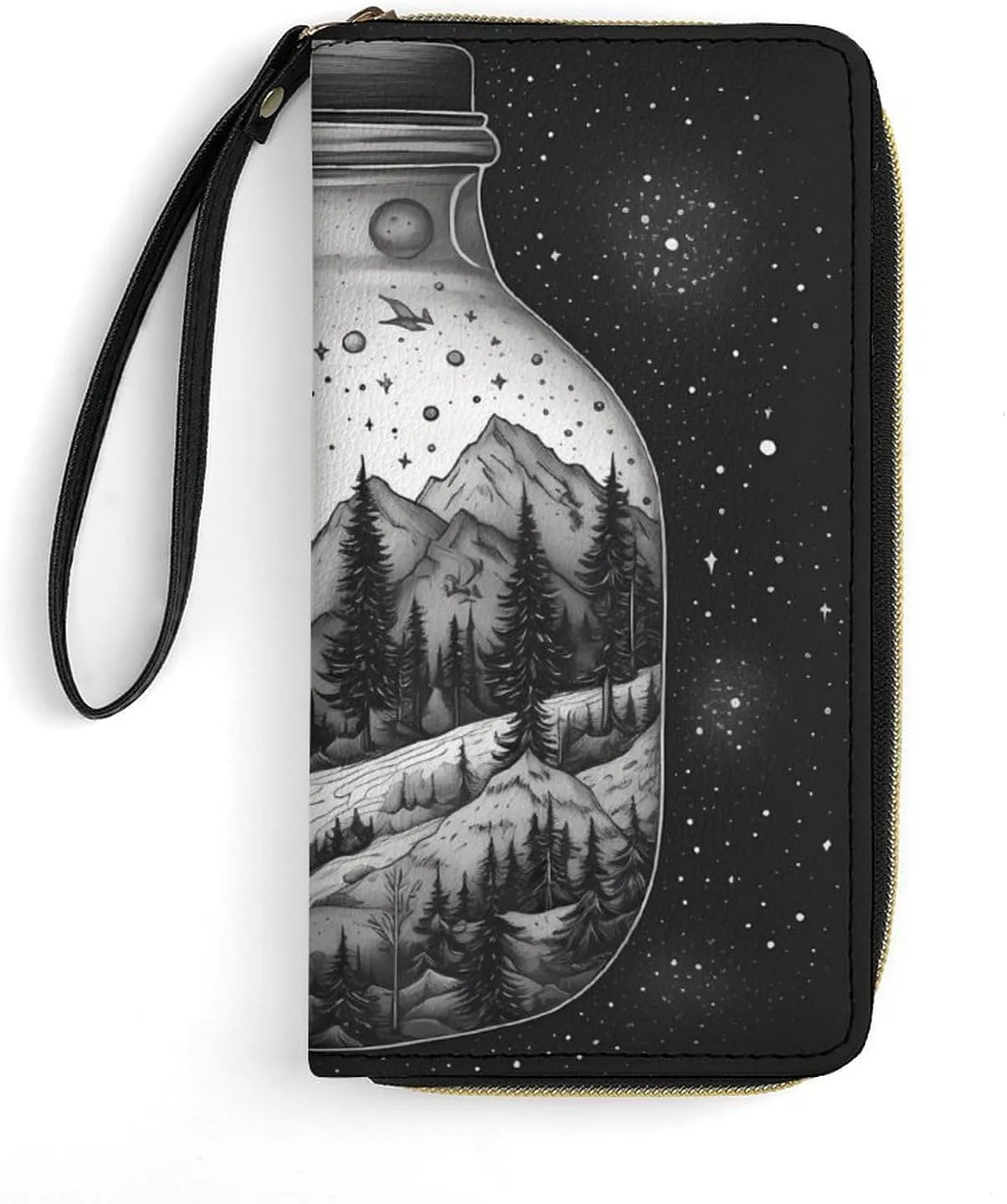 Slim Wallet for Women Men Leather Wallet,Black And White Painting Credit Card Holder Clutch Purses for Women, Available in Multiple Styles