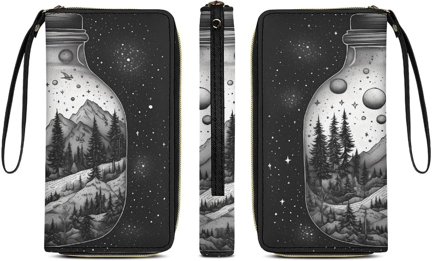 Slim Wallet for Women Men Leather Wallet,Black And White Painting Credit Card Holder Clutch Purses for Women, Available in Multiple Styles
