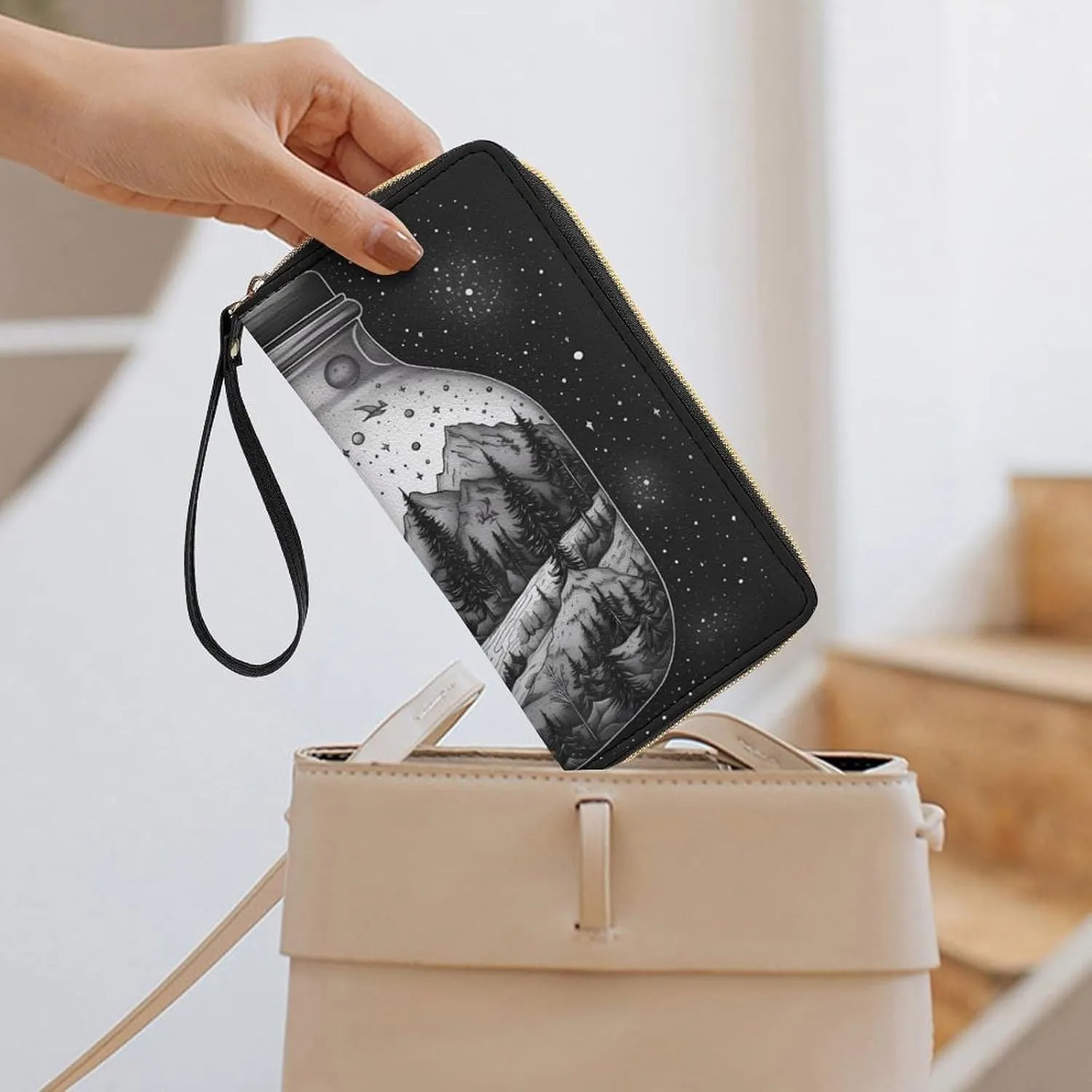 Slim Wallet for Women Men Leather Wallet,Black And White Painting Credit Card Holder Clutch Purses for Women, Available in Multiple Styles