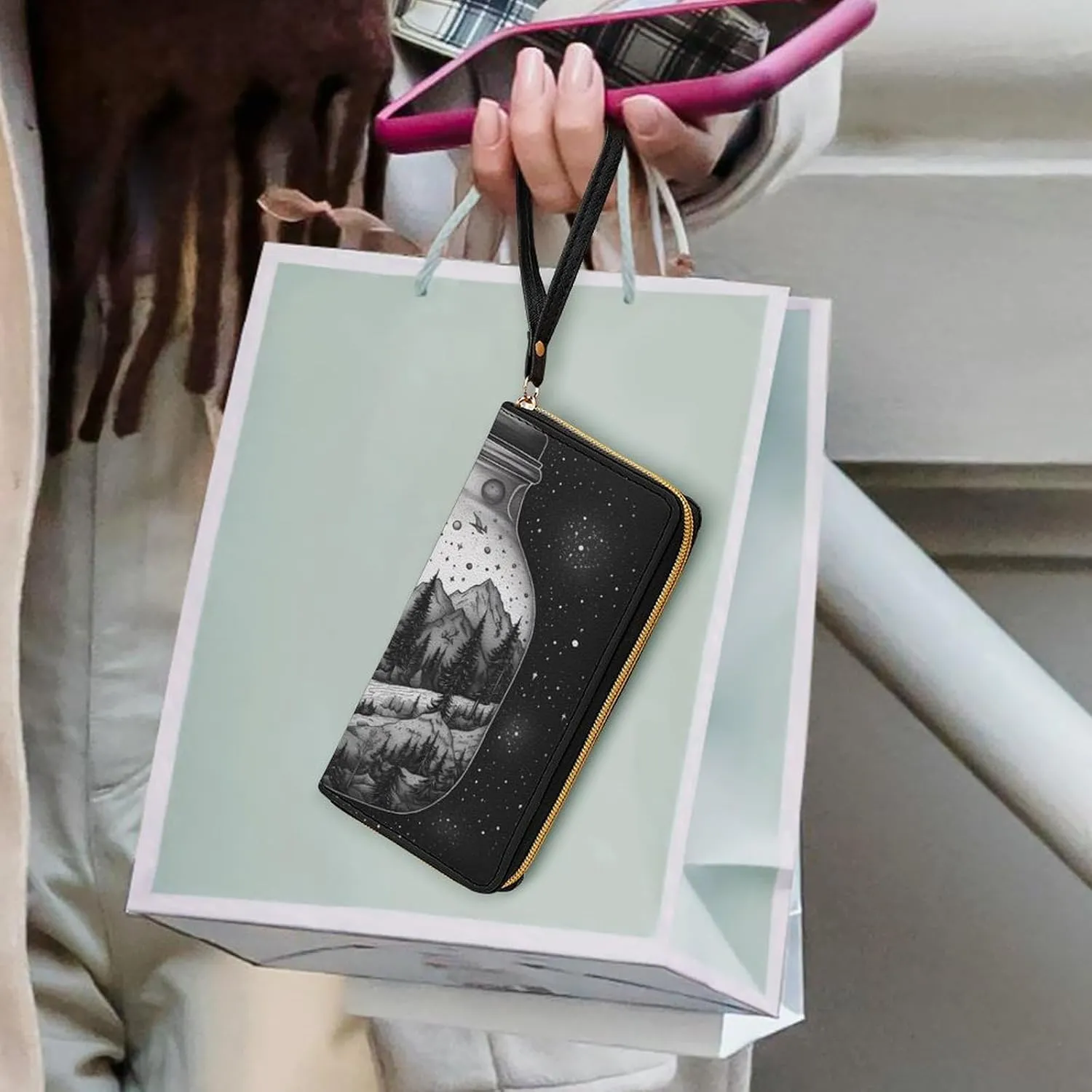 Slim Wallet for Women Men Leather Wallet,Black And White Painting Credit Card Holder Clutch Purses for Women, Available in Multiple Styles