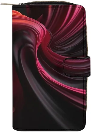 Slim Wallet for Women Men Leather Wallet,Red Pattern Credit Card Holder Clutch Purses for Women, Available in Multiple Styles