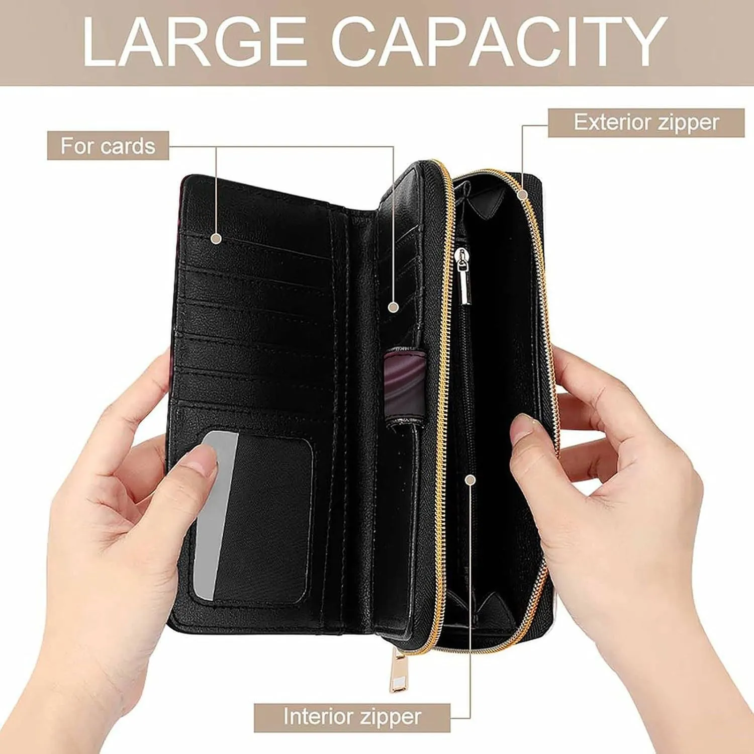 Slim Wallet for Women Men Leather Wallet,Red Pattern Credit Card Holder Clutch Purses for Women, Available in Multiple Styles