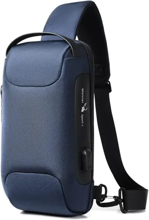 Sling Backpack USB Anti-Theft Waterproof Chest Daypack Casual Shoulder Bag (Blue)