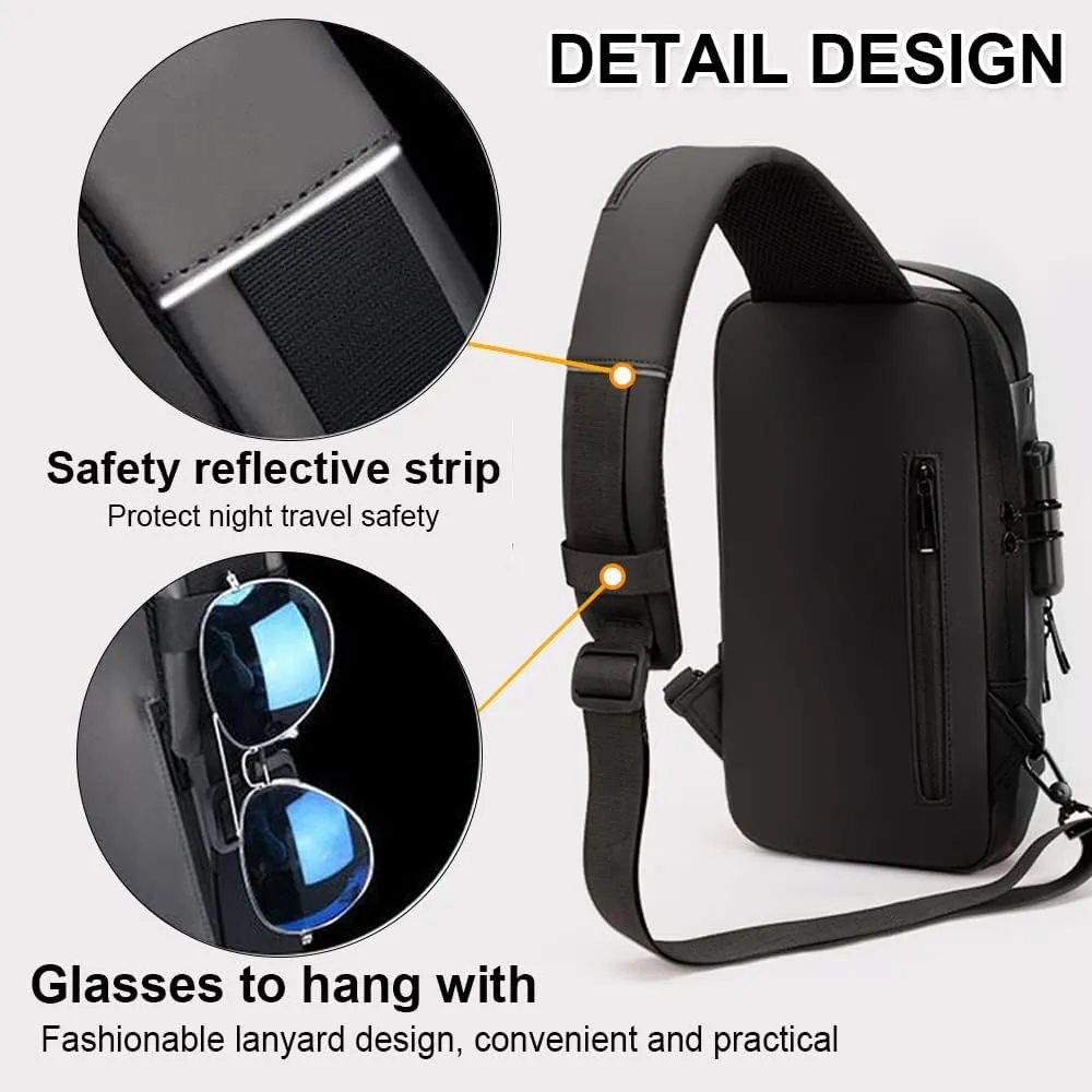 Sling Backpack USB Waterproof Chest Daypack Casual Shoulder Bag (Grey)