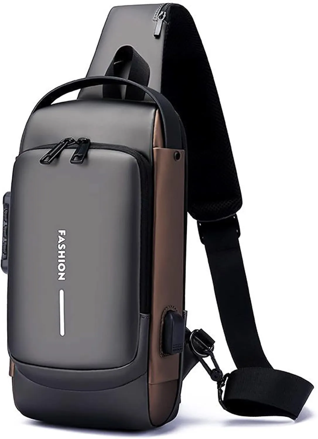 Sling Backpack USB Waterproof Chest Daypack Casual Shoulder Bag (Grey)