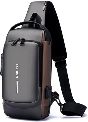 Sling Backpack USB Waterproof Chest Daypack Casual Shoulder Bag (Grey)