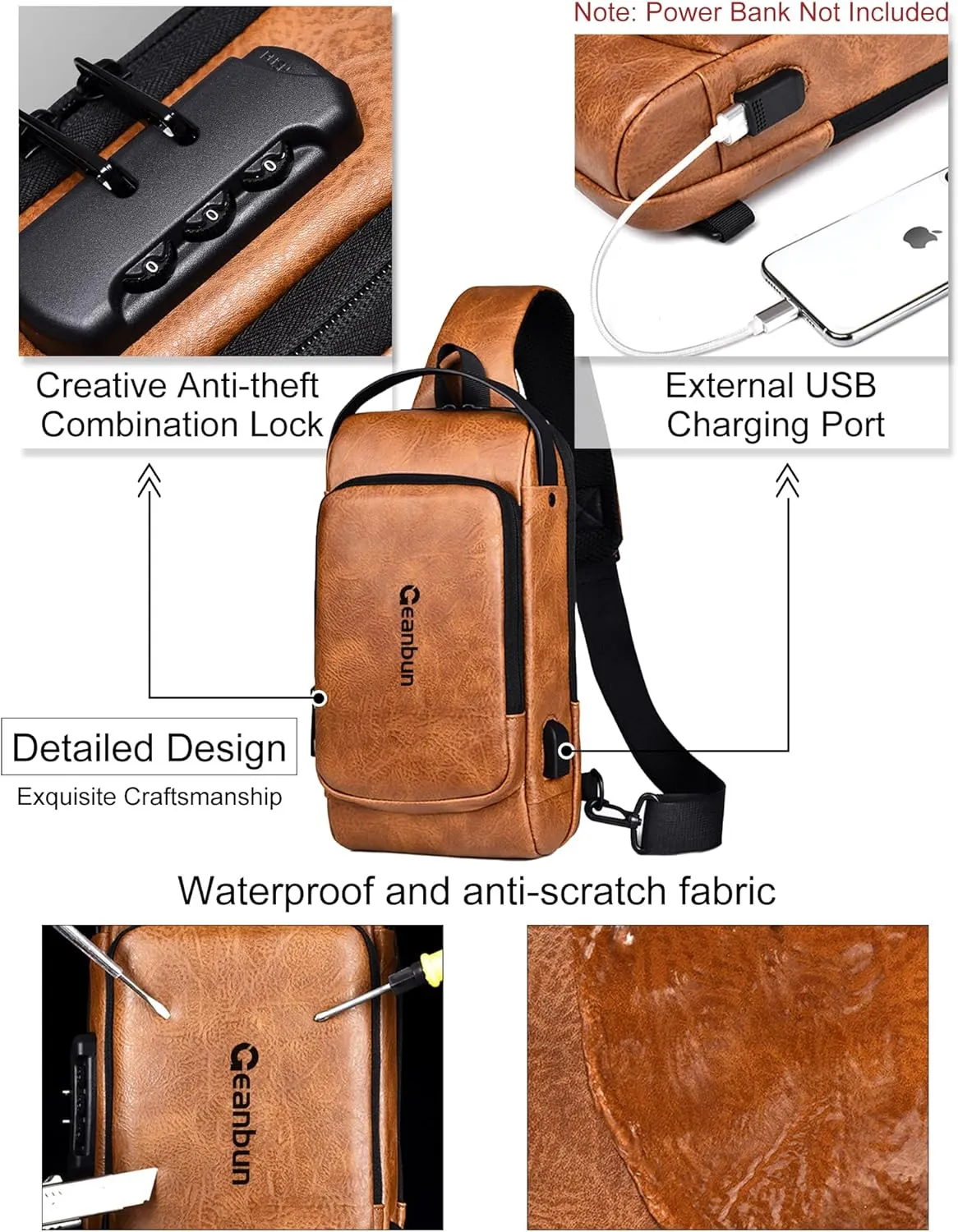 Sling Bag for Men Anti-Theft USB Crossbody Backpack Waterproof Chest Daypack