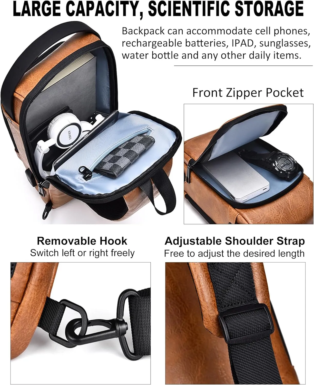 Sling Bag for Men Anti-Theft USB Crossbody Backpack Waterproof Chest Daypack