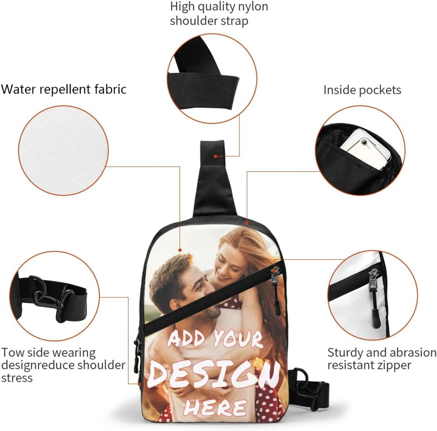 Sling Bag,Personalized Sling Bag Custom Chest Bags Add Your Photo/Text/Logo,Customizable Chest Shoulder Bag For Men Women