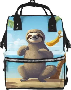 Sloth on Beach Diaper Bag Essentials Travel Tote Nappy Backpack Large Capacity Mummy Backpack Multifunction Waterproof Teacher Nurse Bag 15.7 inch Work laptop Bags