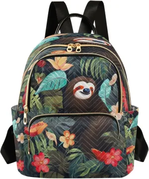 Sloth Tropics Backpack Purse for Women Fashion Small Mini Daypack Purse for Lady Anti-theft Shoulder Bag with Strap Handbag Lady Purse, Medium