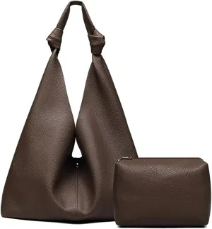 Slouchy Hobo Bag for Women Vegan Leather Shoulder Bag Knotted Hobo Purse Ladies Top Handle Handbag, with Small Purse