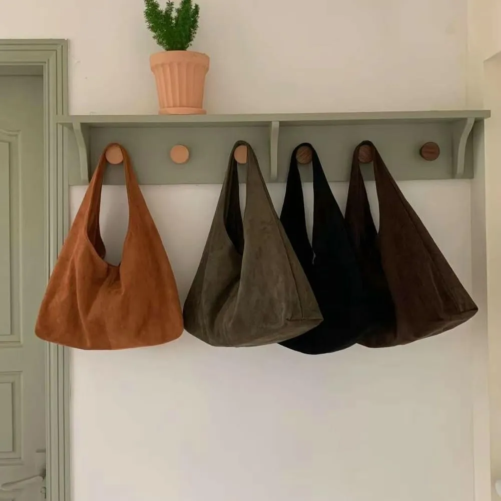 Slouchy Hobo Bags for Women Soft Foldable Shoulder Bag Crossbody Purse Suede Tote Bag Top-handle Suede Handbags
