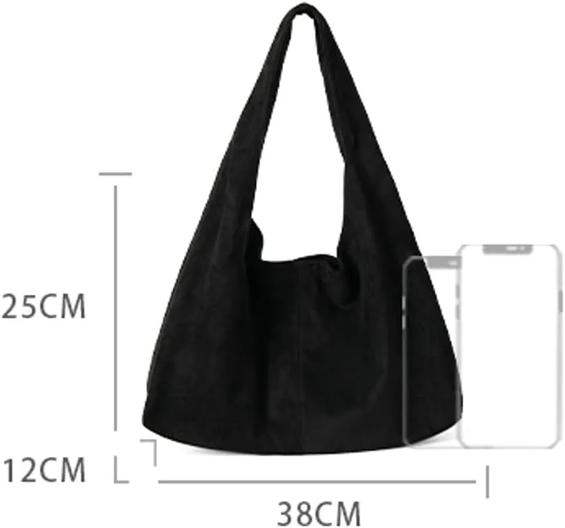 Slouchy Hobo Bags for Women Soft Foldable Shoulder Bag Crossbody Purse Suede Tote Bag Top-handle Suede Handbags