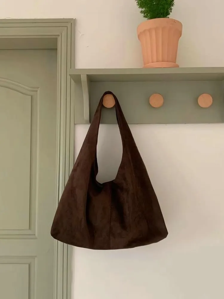 Slouchy Hobo Bags for Women Soft Foldable Shoulder Bag Crossbody Purse Suede Tote Bag Top-handle Suede Handbags