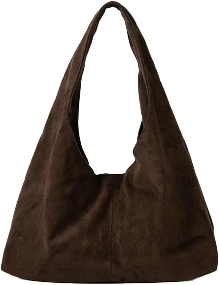 Slouchy Hobo Bags for Women Soft Foldable Shoulder Bag Crossbody Purse Suede Tote Bag Top-handle Suede Handbags
